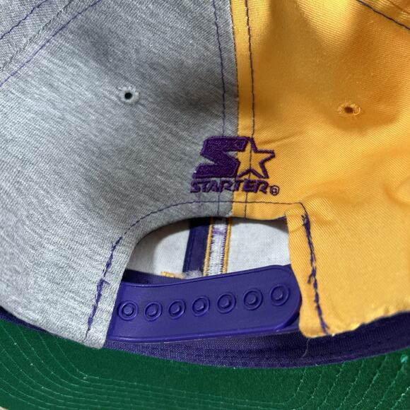 Vintage Starter Los Angeles Lakers‎ Hat Letterman Snapback NBA Purple Yellow Cap - Picture 2 of 8